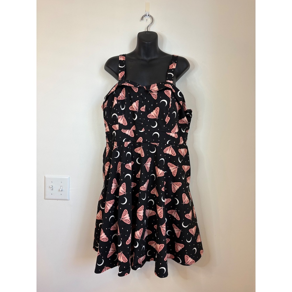 Eva Rose Moth Moon Celestial Fit and Flare Dress Black Pink Whimsigoth Size 3X